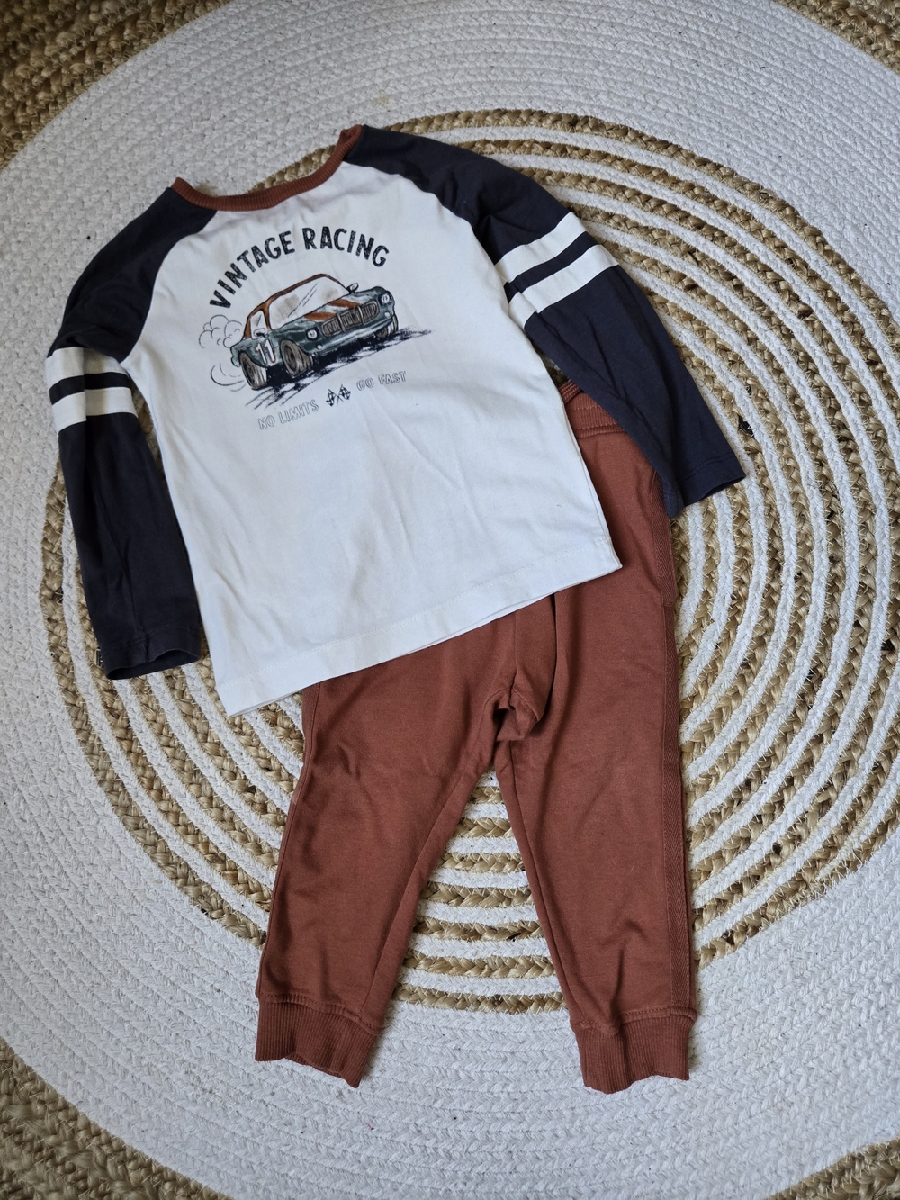 C&C California Kids Vintage Racing Two-Piece Set - White Raglan Shirt & Jogger